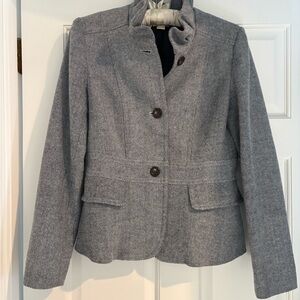 J.Crew light blue herringbone blazer with ruffle collar size 2.
